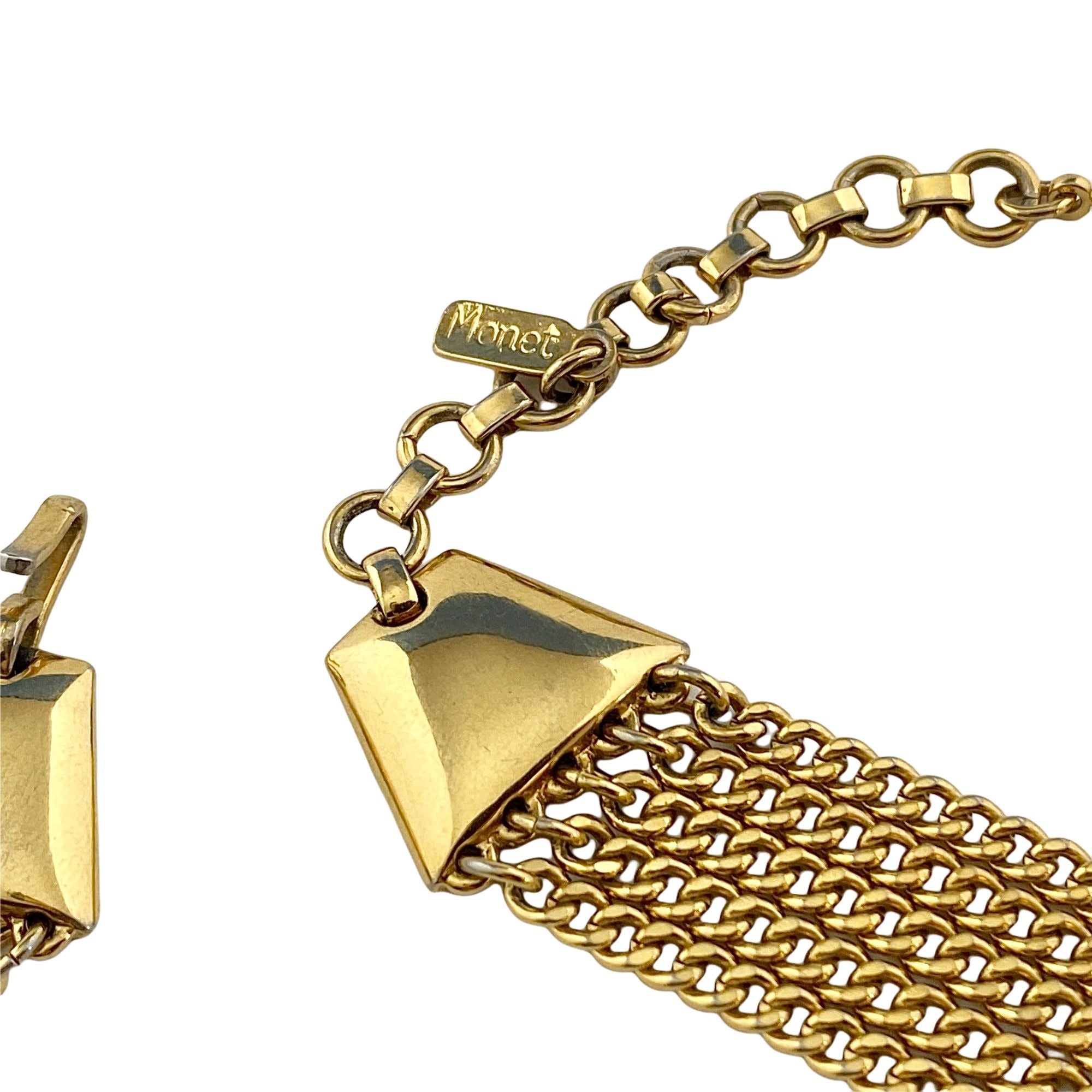 Vintage Monet Five Strand Mixed Media Gold Graduated Chain Necklace by Monet - Vintage Meet Modern Vintage Jewelry - Chicago, Illinois - #oldhollywoodglamour #vintagemeetmodern #designervintage #jewelrybox #antiquejewelry #vintagejewelry