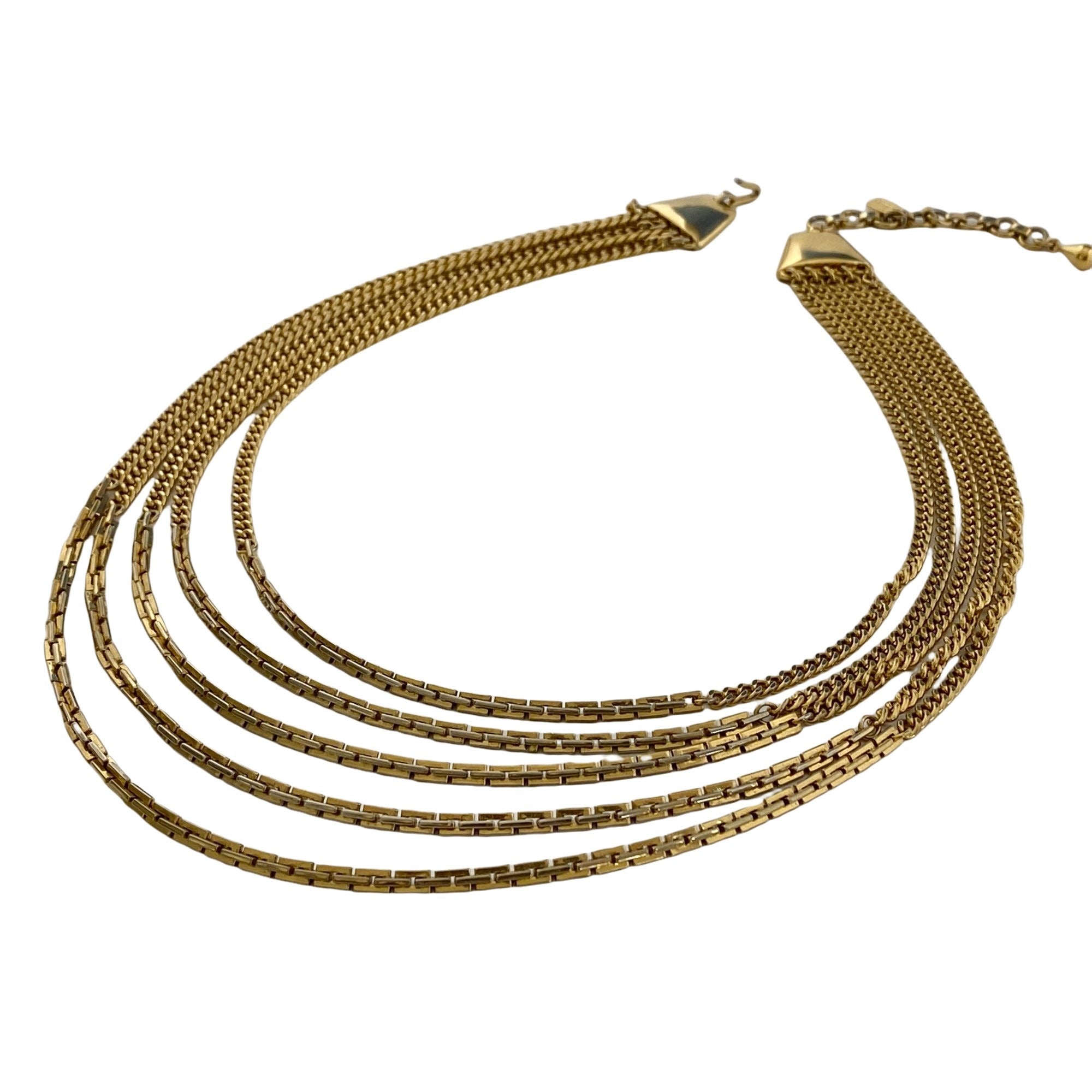Vintage Monet Five Strand Mixed Media Gold Graduated Chain Necklace by Monet - Vintage Meet Modern Vintage Jewelry - Chicago, Illinois - #oldhollywoodglamour #vintagemeetmodern #designervintage #jewelrybox #antiquejewelry #vintagejewelry