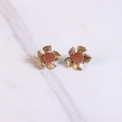 Vintage Gold Leaf with Goldstone Earrings by Unsigned Beauty - Vintage Meet Modern Vintage Jewelry - Chicago, Illinois - #oldhollywoodglamour #vintagemeetmodern #designervintage #jewelrybox #antiquejewelry #vintagejewelry