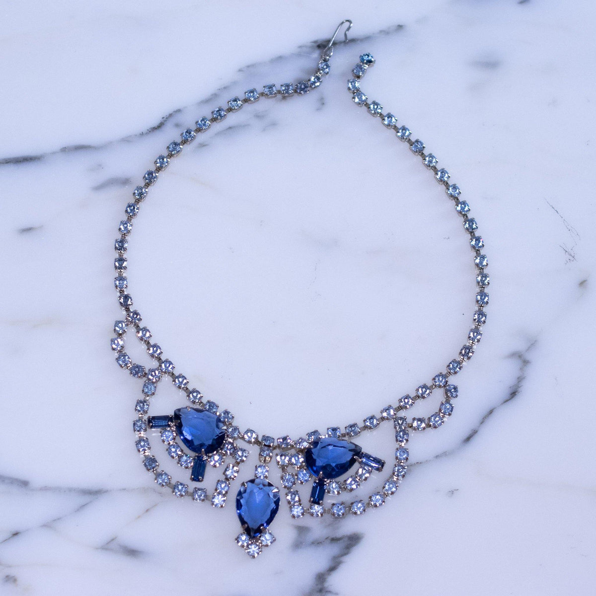 Vintage Blue Rhinestone Statement Necklace