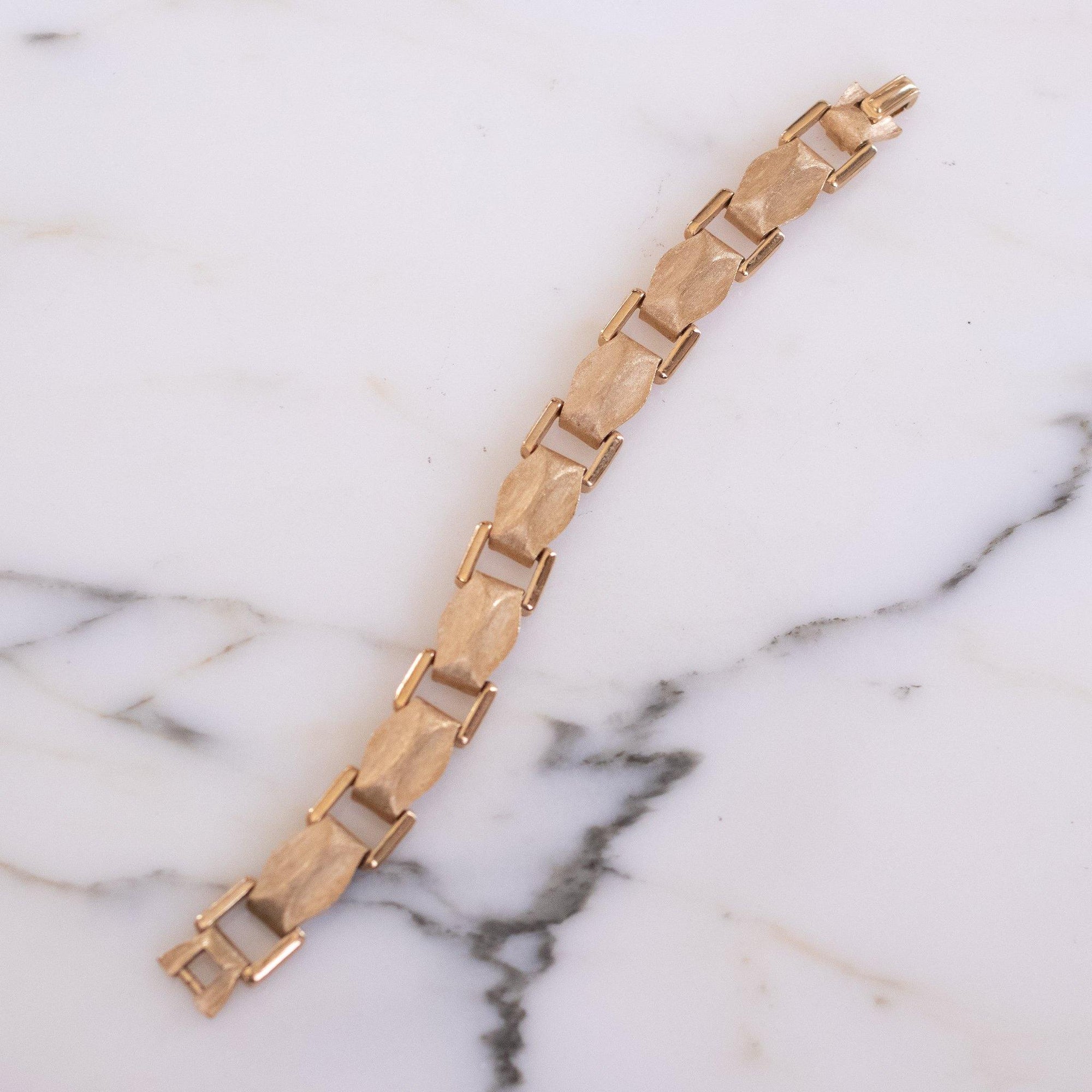 Vintage Crown Trifari Brushed Gold Link Bracelet by Crown Trifari - Vintage Meet Modern Vintage Jewelry - Chicago, Illinois - #oldhollywoodglamour #vintagemeetmodern #designervintage #jewelrybox #antiquejewelry #vintagejewelry