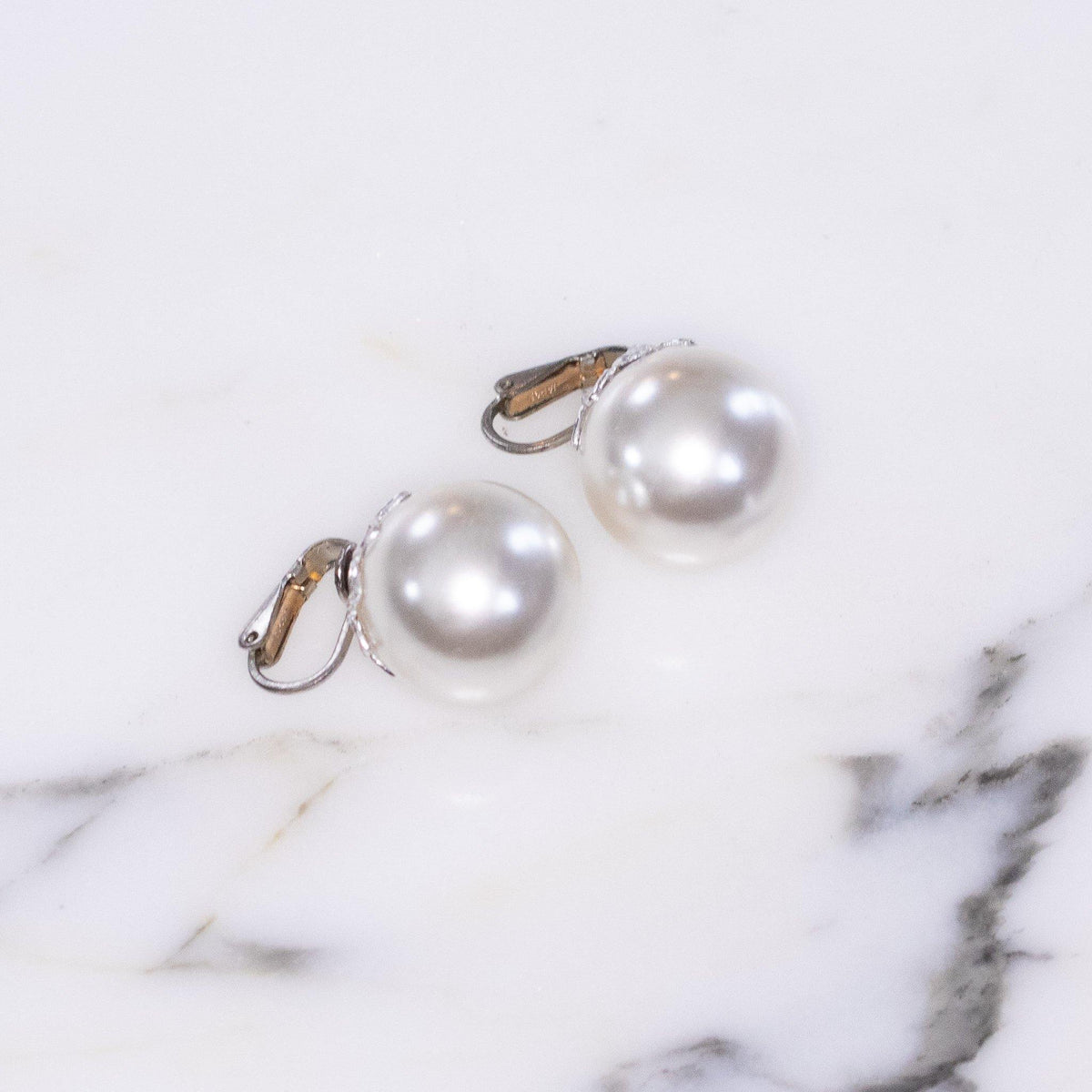 Vintage Huge White Faux Pearl Lustrous Earrings