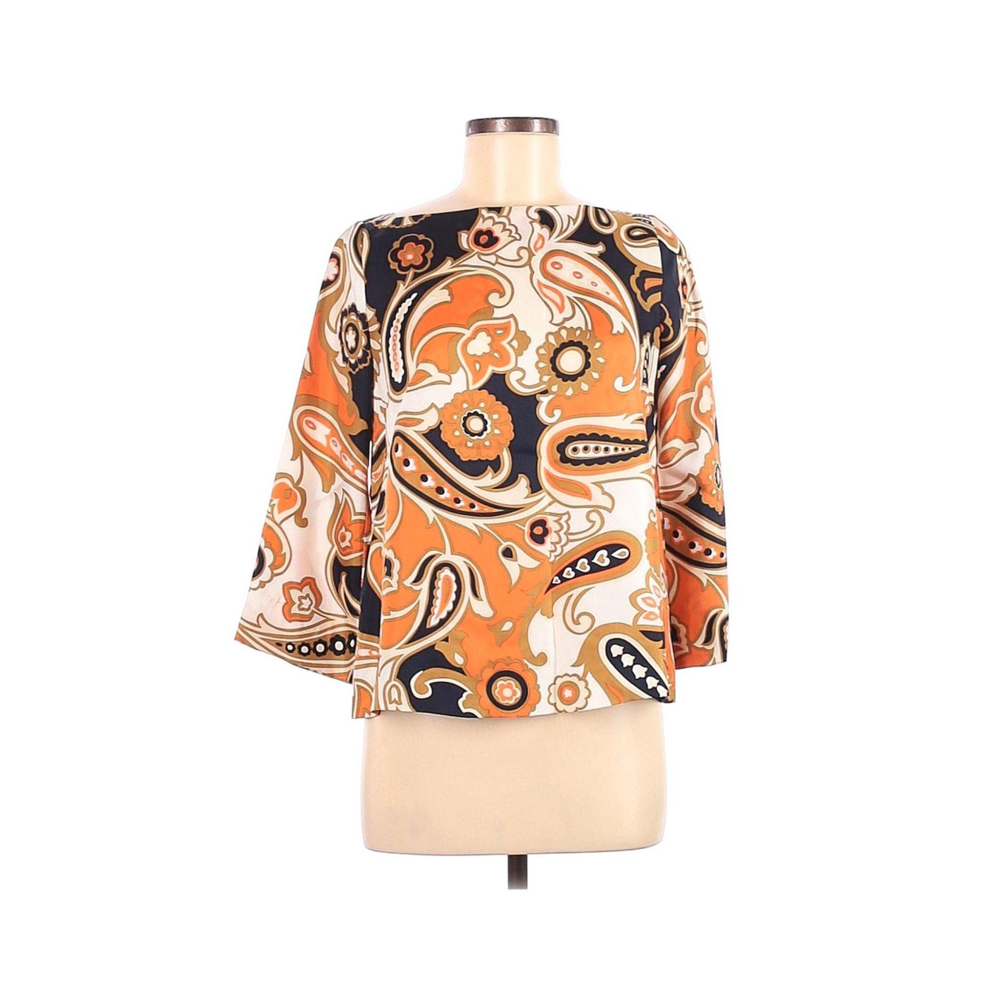 J.Crew Navy Orange Paisley 3/4 Sleeve Silk Top by J.Crew - Vintage Meet Modern Vintage Jewelry - Chicago, Illinois - #oldhollywoodglamour #vintagemeetmodern #designervintage #jewelrybox #antiquejewelry #vintagejewelry