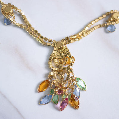 Vintage Colorful Pastel Rhinestone Tassel Necklace by Unsigned Beauty - Vintage Meet Modern Vintage Jewelry - Chicago, Illinois - #oldhollywoodglamour #vintagemeetmodern #designervintage #jewelrybox #antiquejewelry #vintagejewelry