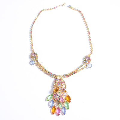 Vintage Colorful Pastel Rhinestone Tassel Necklace by Unsigned Beauty - Vintage Meet Modern Vintage Jewelry - Chicago, Illinois - #oldhollywoodglamour #vintagemeetmodern #designervintage #jewelrybox #antiquejewelry #vintagejewelry