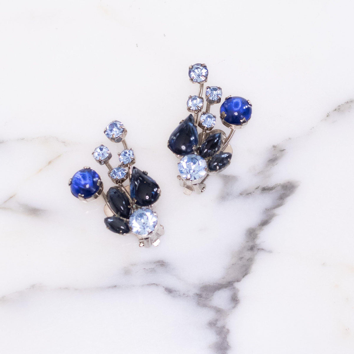 Vintage Light and Dark Blue Rhinestone Statement Earrings