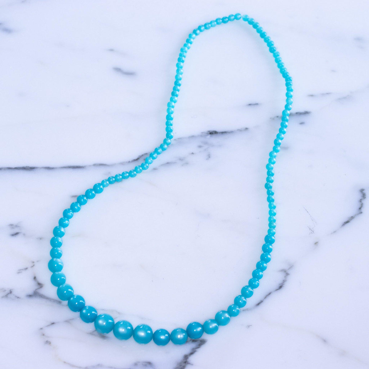 Vintage Turquoise Blue Moonglow Bead Necklace