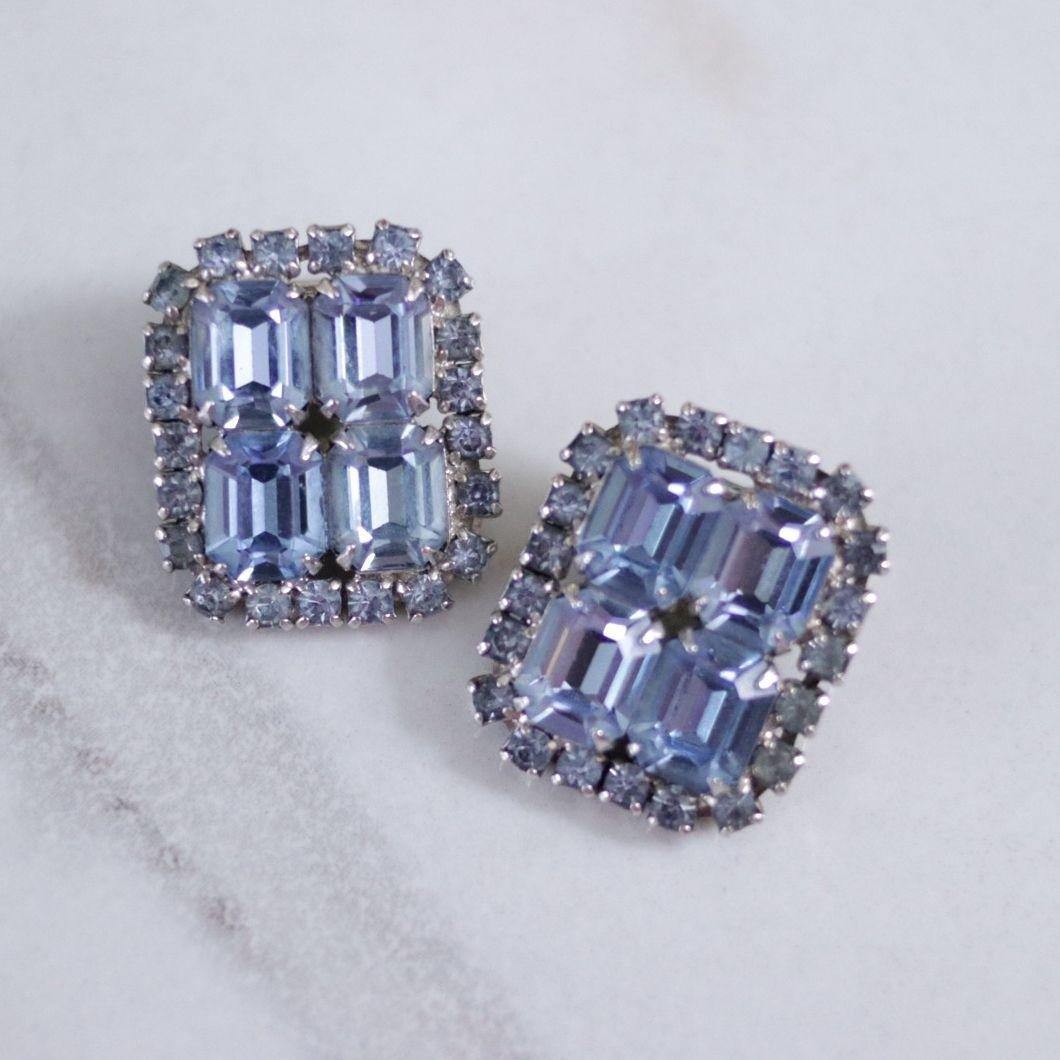 Vintage Cinderella Blue Rhinestone Statement Earrings by Unsigned Beauty - Vintage Meet Modern Vintage Jewelry - Chicago, Illinois - #oldhollywoodglamour #vintagemeetmodern #designervintage #jewelrybox #antiquejewelry #vintagejewelry