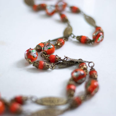 Vintage Orange Venetian Glass Necklace by Czech - Vintage Meet Modern Vintage Jewelry - Chicago, Illinois - #oldhollywoodglamour #vintagemeetmodern #designervintage #jewelrybox #antiquejewelry #vintagejewelry