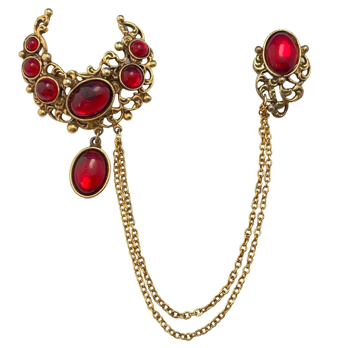 Ruby Cabochon Chatelaine Brooch