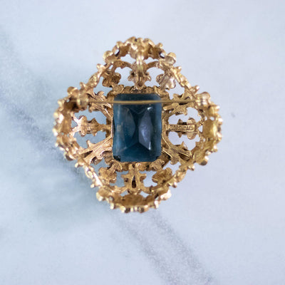 Vintage Florenza Renaissance Revival Ornate Brooch with Blue Crystal, Faux Pearls, and Rhinestones by Florenza - Vintage Meet Modern Vintage Jewelry - Chicago, Illinois - #oldhollywoodglamour #vintagemeetmodern #designervintage #jewelrybox #antiquejewelry #vintagejewelry