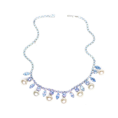 Vintage Art Deco Blue Rhinestone and Pearl Necklace by Unsigned Beauty - Vintage Meet Modern Vintage Jewelry - Chicago, Illinois - #oldhollywoodglamour #vintagemeetmodern #designervintage #jewelrybox #antiquejewelry #vintagejewelry