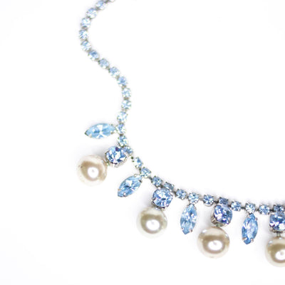 Vintage Art Deco Blue Rhinestone and Pearl Necklace by Unsigned Beauty - Vintage Meet Modern Vintage Jewelry - Chicago, Illinois - #oldhollywoodglamour #vintagemeetmodern #designervintage #jewelrybox #antiquejewelry #vintagejewelry