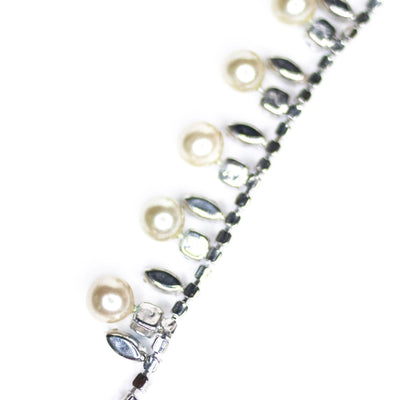 Vintage Art Deco Blue Rhinestone and Pearl Necklace by Unsigned Beauty - Vintage Meet Modern Vintage Jewelry - Chicago, Illinois - #oldhollywoodglamour #vintagemeetmodern #designervintage #jewelrybox #antiquejewelry #vintagejewelry