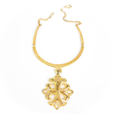 Vintage 1960s Regency Style Gold Pendant Collar Statement Necklace by Unsigned Beauty - Vintage Meet Modern Vintage Jewelry - Chicago, Illinois - #oldhollywoodglamour #vintagemeetmodern #designervintage #jewelrybox #antiquejewelry #vintagejewelry