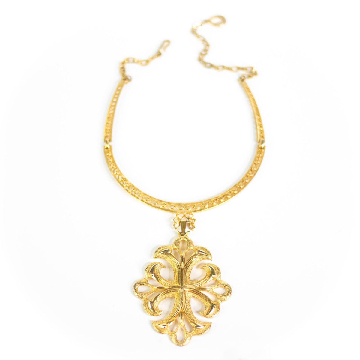Vintage 1960s Regency Style Gold Pendant Collar Statement Necklace