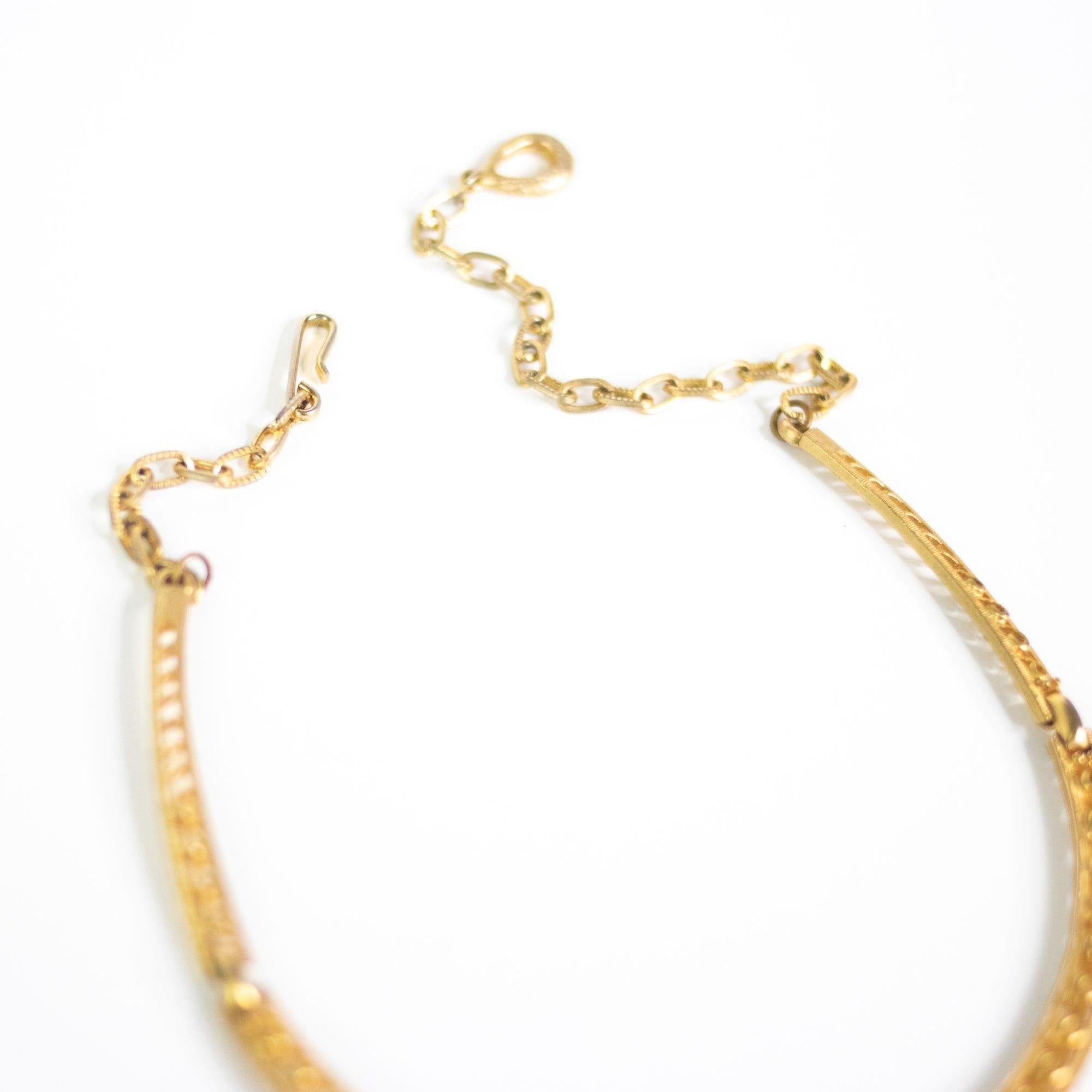 Vintage 1960s Regency Style Gold Pendant Collar Statement Necklace by Unsigned Beauty - Vintage Meet Modern Vintage Jewelry - Chicago, Illinois - #oldhollywoodglamour #vintagemeetmodern #designervintage #jewelrybox #antiquejewelry #vintagejewelry