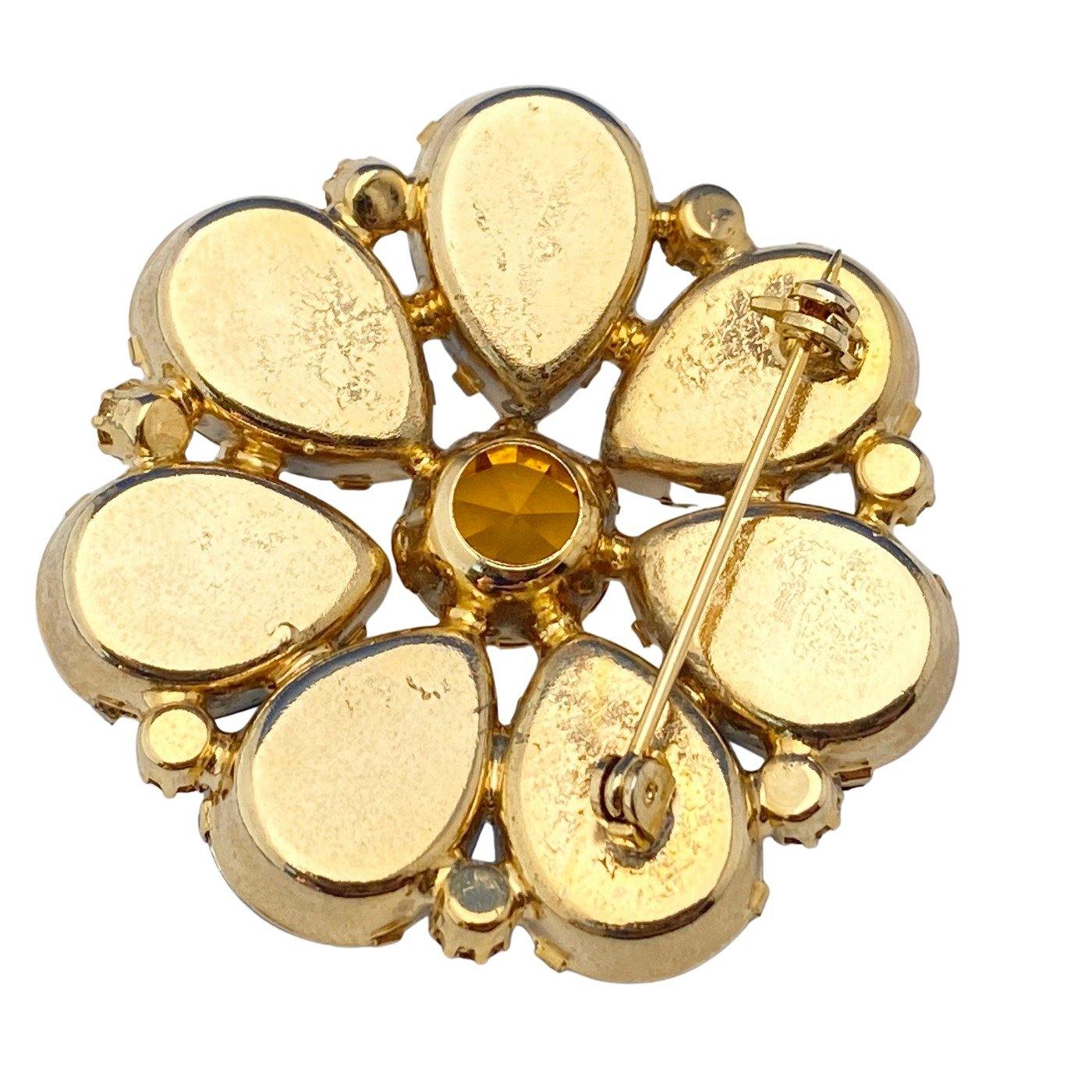 Vintage Blue and Citrine Rhinestone Flower Brooch by Unsigned Beauty - Vintage Meet Modern Vintage Jewelry - Chicago, Illinois - #oldhollywoodglamour #vintagemeetmodern #designervintage #jewelrybox #antiquejewelry #vintagejewelry