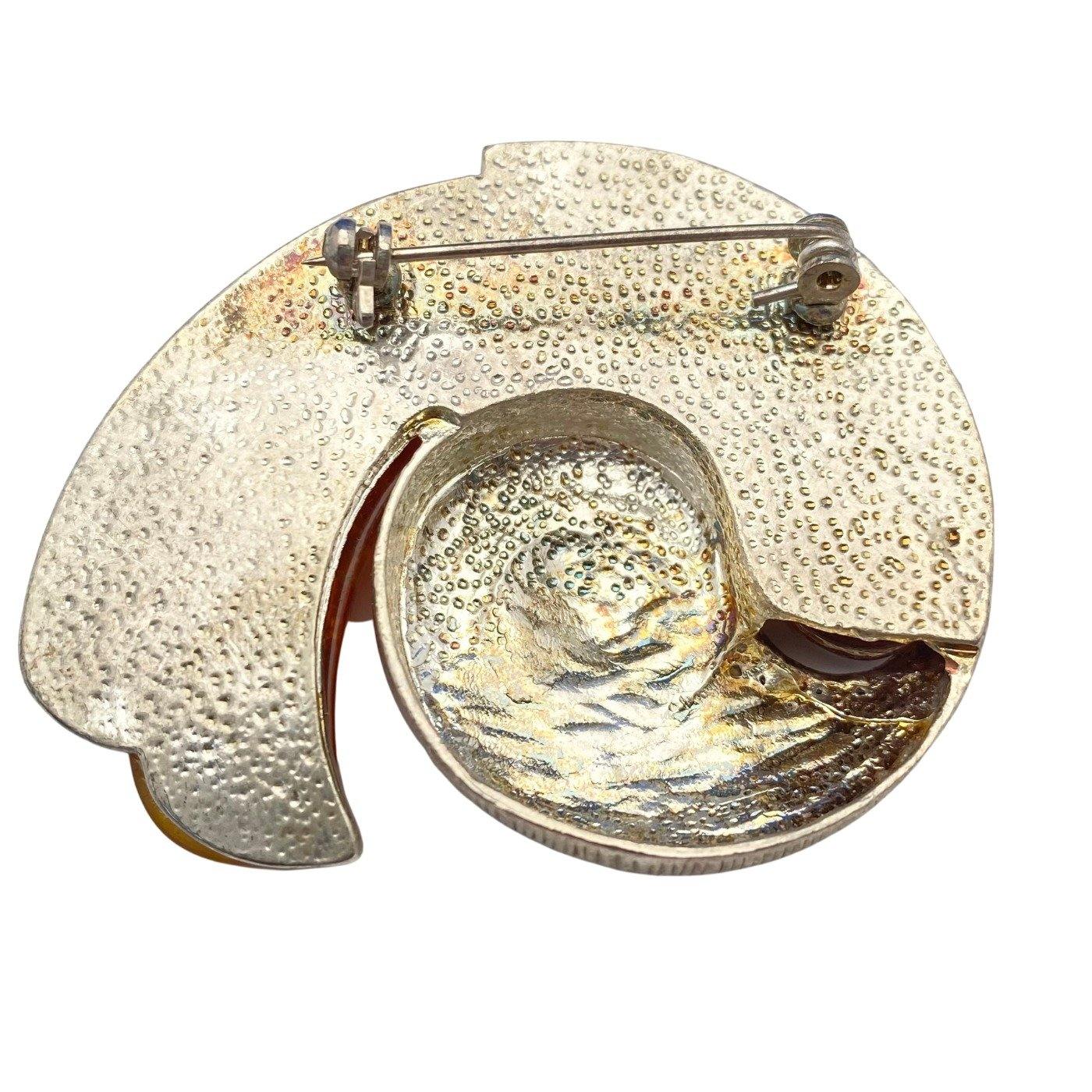 Vintage Amber and Diamante Rhinestone Nautilus Shell Brooch by Unsigned Beauty - Vintage Meet Modern Vintage Jewelry - Chicago, Illinois - #oldhollywoodglamour #vintagemeetmodern #designervintage #jewelrybox #antiquejewelry #vintagejewelry