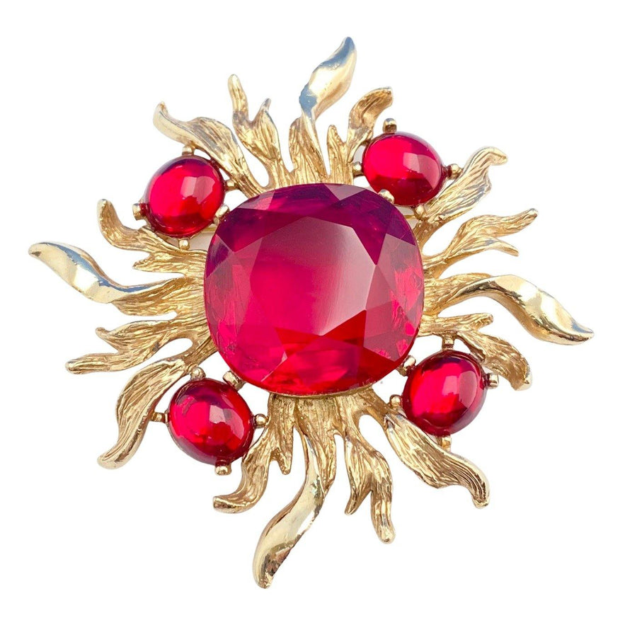 Vintage Ruby Red Crystal Flame Brooch by Unsigned Beauty - Vintage Meet Modern Vintage Jewelry - Chicago, Illinois - #oldhollywoodglamour #vintagemeetmodern #designervintage #jewelrybox #antiquejewelry #vintagejewelry