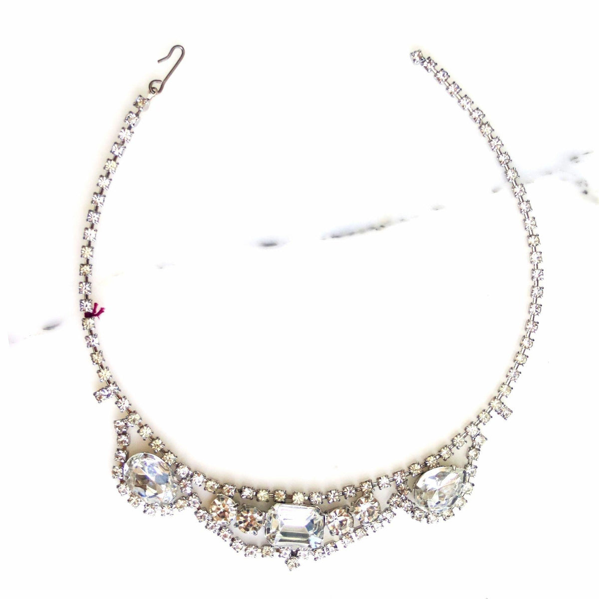 Vintage Art Deco Rhinestone Necklace with Emerald, Pear, and Oval Rhinestones