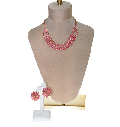 Pink Rhinestone Necklace and Earring Set by Unsigned Beauty - Vintage Meet Modern Vintage Jewelry - Chicago, Illinois - #oldhollywoodglamour #vintagemeetmodern #designervintage #jewelrybox #antiquejewelry #vintagejewelry