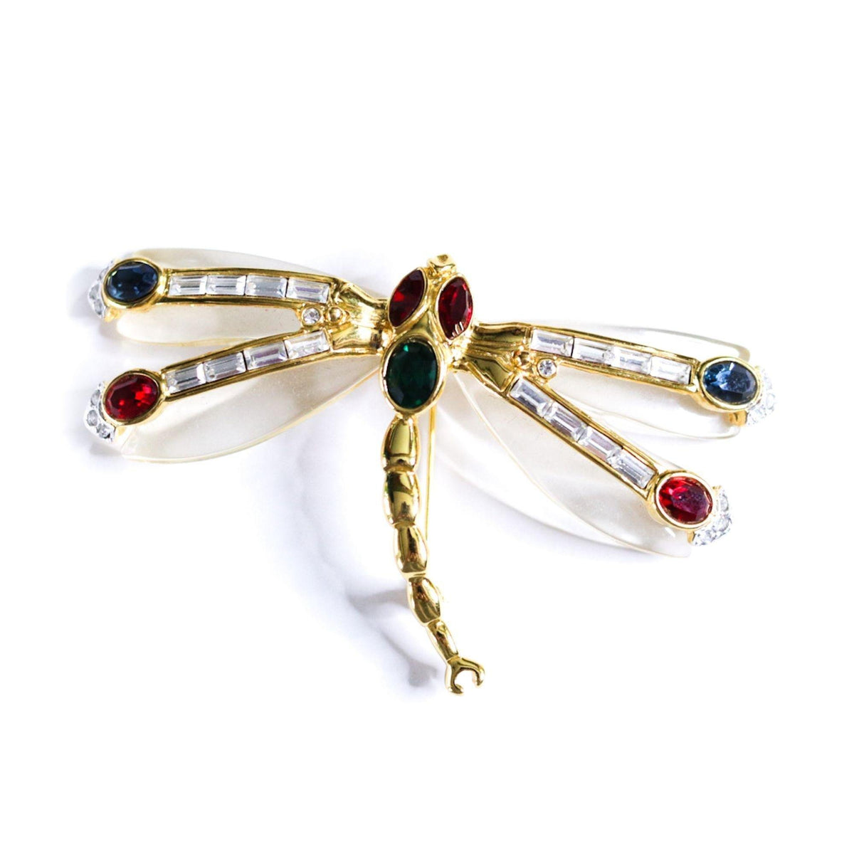 Vintage Kenneth Jay Lane Colorful Rhinestone Lucite Dragonfly Brooch
