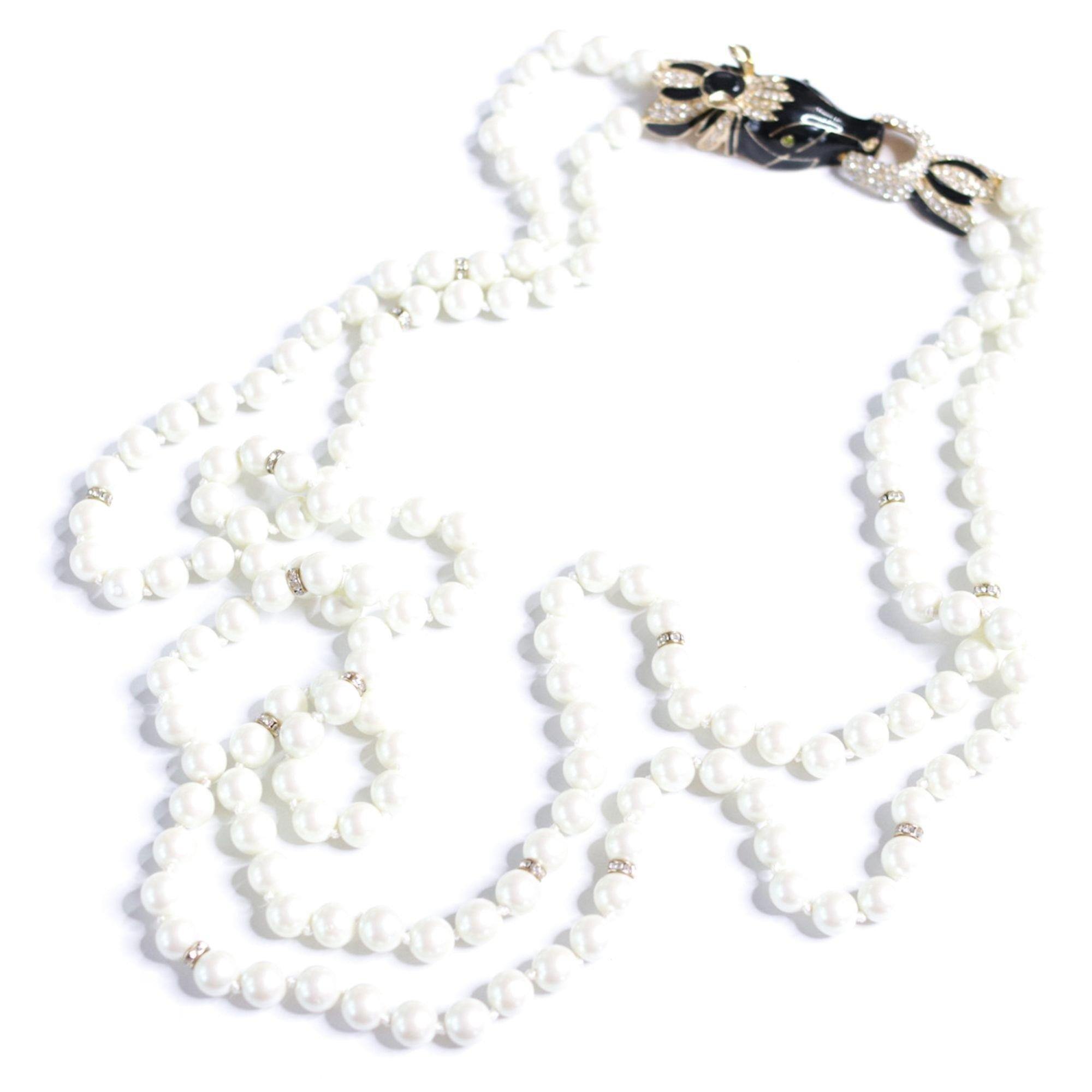Vintage Couture Style Black Enamel with Diamante Horse Necklace Double Stranded Pearls by Unsigned Beauty - Vintage Meet Modern Vintage Jewelry - Chicago, Illinois - #oldhollywoodglamour #vintagemeetmodern #designervintage #jewelrybox #antiquejewelry #vintagejewelry