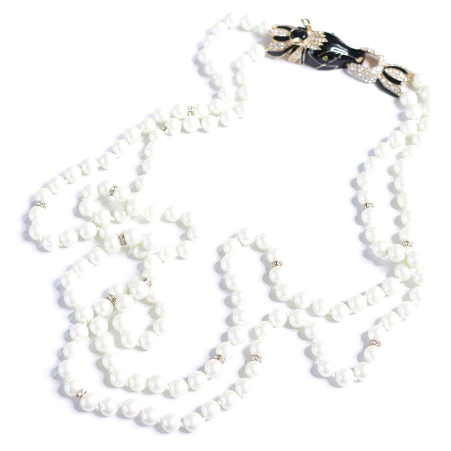 Vintage Couture Style Black Enamel with Diamante Horse Necklace Double Stranded Pearls by Unsigned Beauty - Vintage Meet Modern Vintage Jewelry - Chicago, Illinois - #oldhollywoodglamour #vintagemeetmodern #designervintage #jewelrybox #antiquejewelry #vintagejewelry