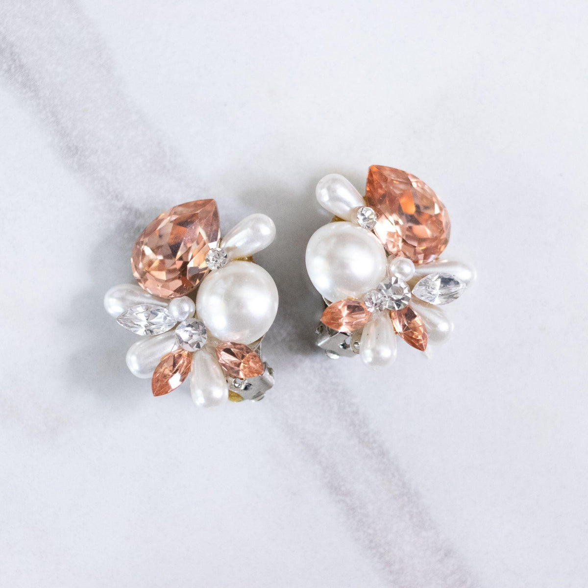 Vintage Pearl and Pink Rhinestone Statement Earrings