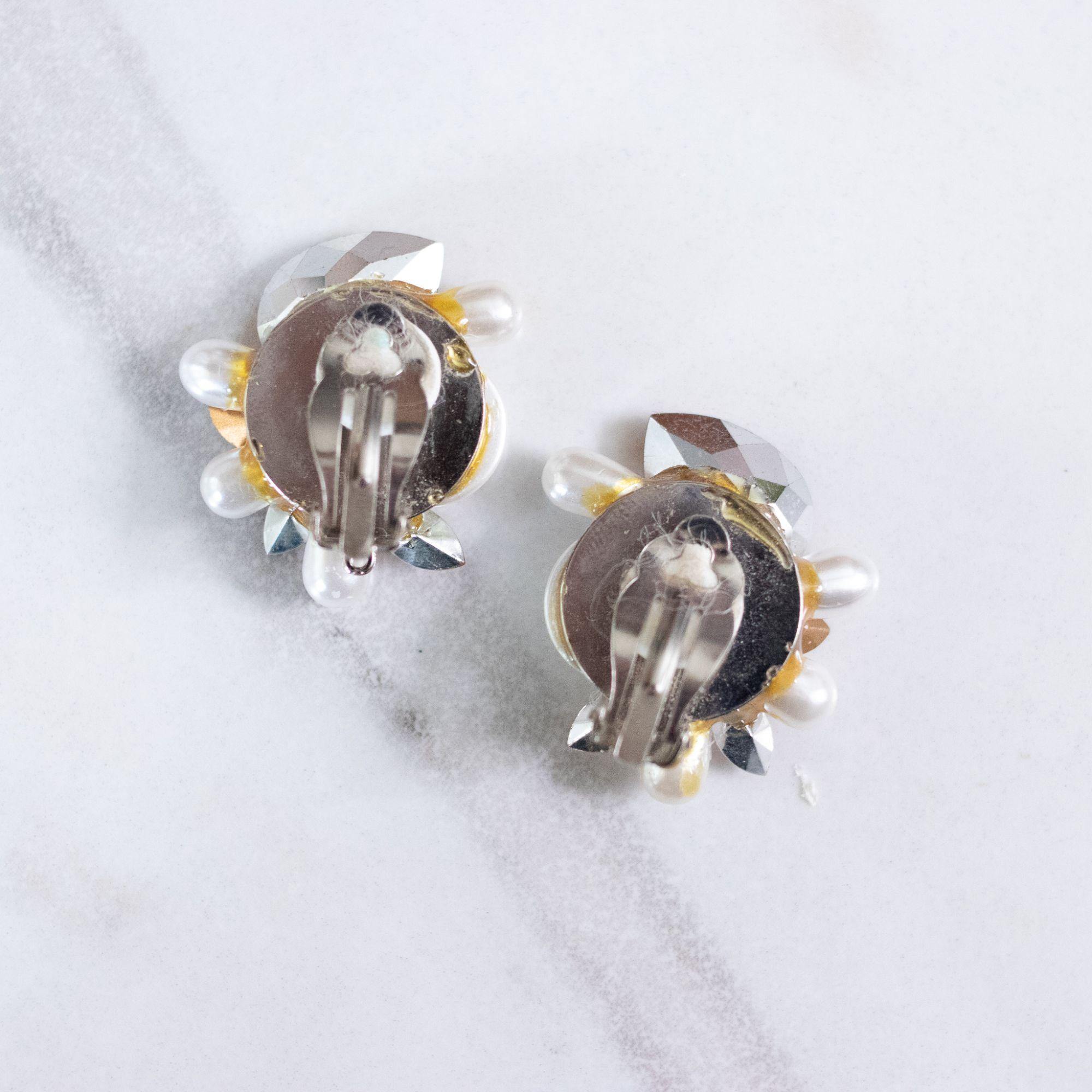 Vintage Pearl and Pink Rhinestone Statement Earrings by Vintage Meet Modern - Vintage Meet Modern Vintage Jewelry - Chicago, Illinois - #oldhollywoodglamour #vintagemeetmodern #designervintage #jewelrybox #antiquejewelry #vintagejewelry