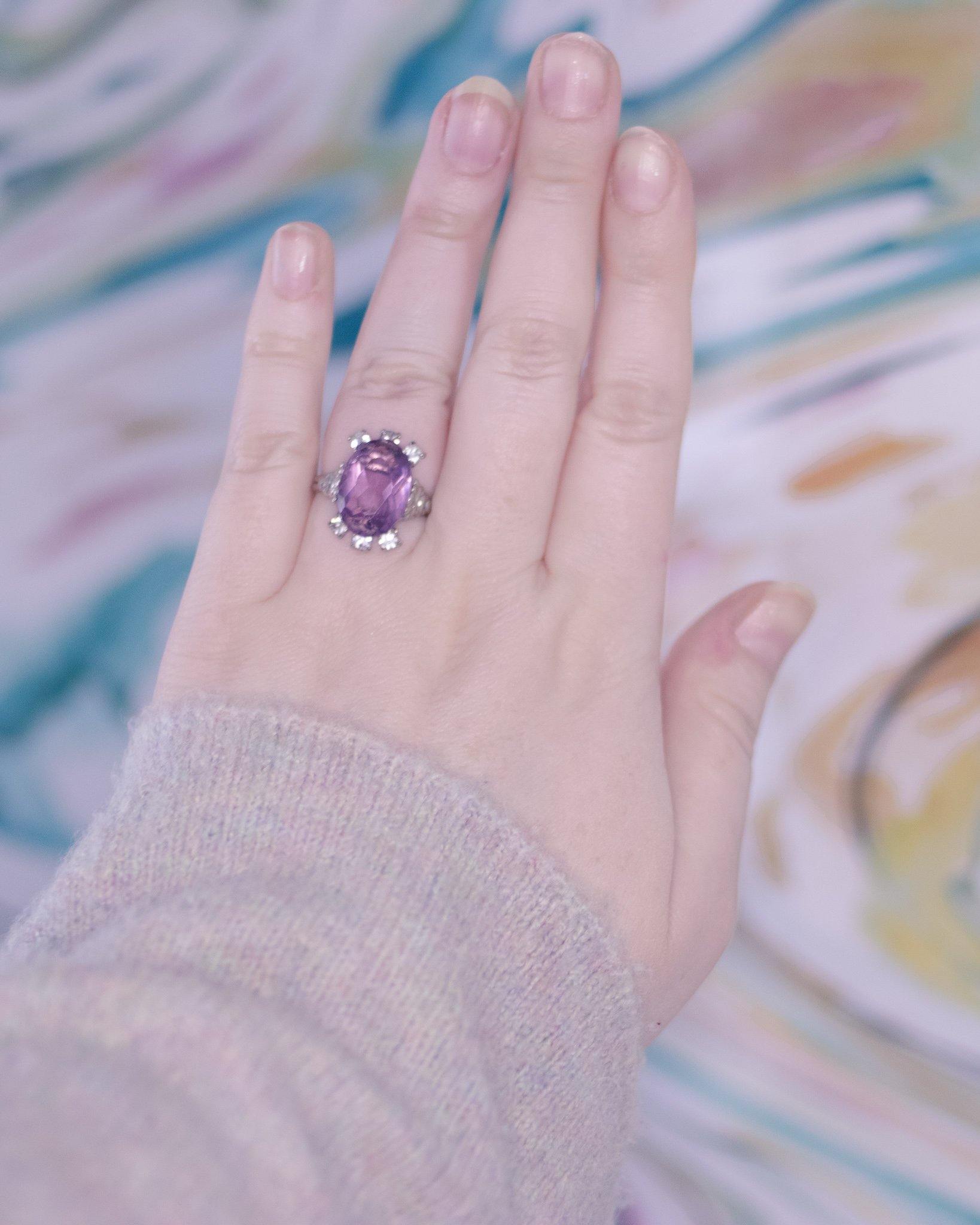 Vintage Purple Crystal Cocktail Statement Ring by West Germany - Vintage Meet Modern Vintage Jewelry - Chicago, Illinois - #oldhollywoodglamour #vintagemeetmodern #designervintage #jewelrybox #antiquejewelry #vintagejewelry