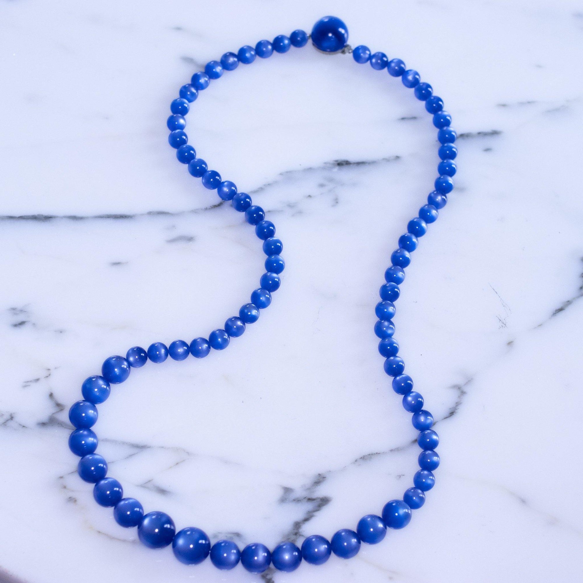 Vintage Blue Moonglow Bead Necklace by Unsigned Beauty - Vintage Meet Modern Vintage Jewelry - Chicago, Illinois - #oldhollywoodglamour #vintagemeetmodern #designervintage #jewelrybox #antiquejewelry #vintagejewelry