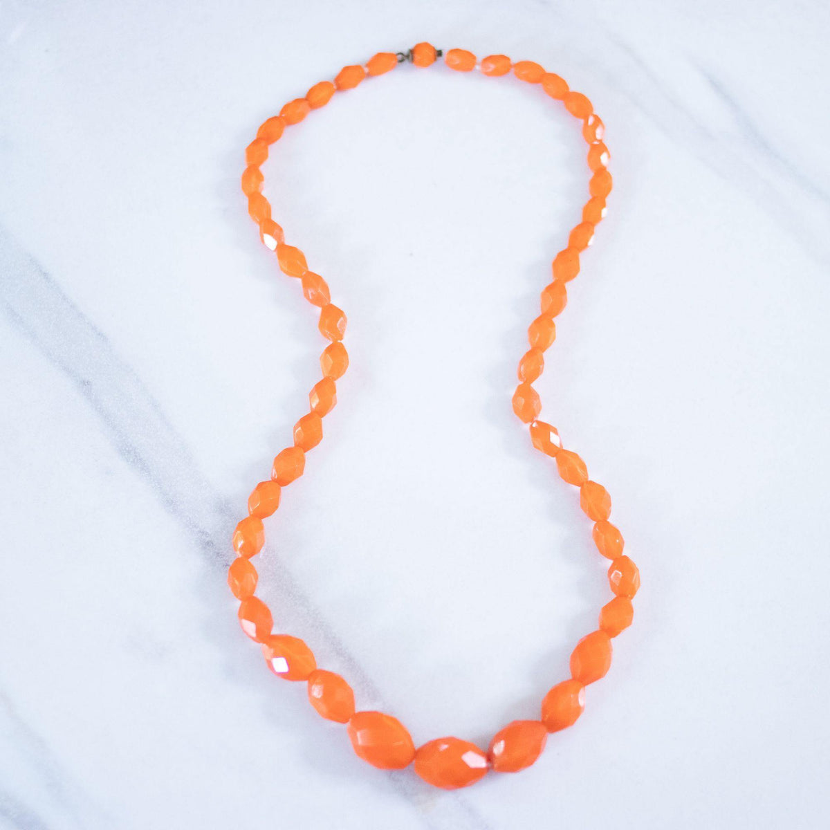 Vintage Czech Faceted Orange Beaded Necklace