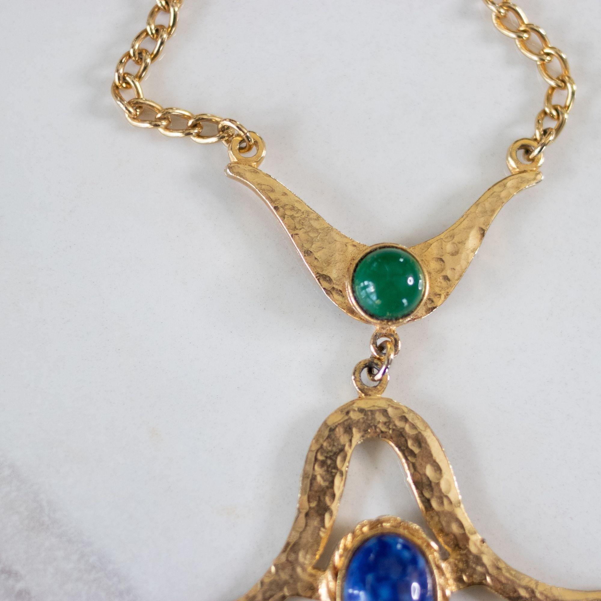 Vintage Egyptian Revival Green, Turquoise, and Lapis Statement Necklace by Unsigned Beauty - Vintage Meet Modern Vintage Jewelry - Chicago, Illinois - #oldhollywoodglamour #vintagemeetmodern #designervintage #jewelrybox #antiquejewelry #vintagejewelry