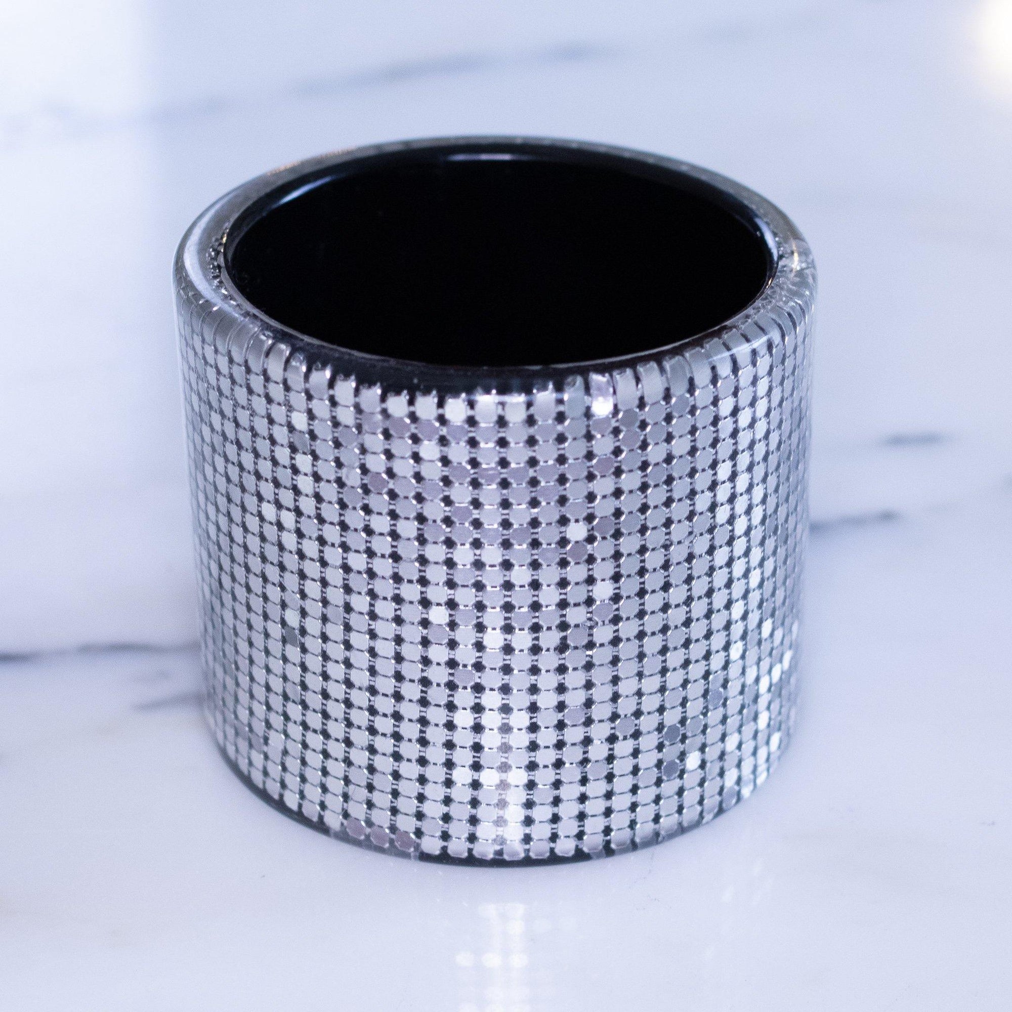Vintage Retro Clear Lucite Silver Mesh Wide Bangle Bracelet by Unsigned - Vintage Meet Modern Vintage Jewelry - Chicago, Illinois - #oldhollywoodglamour #vintagemeetmodern #designervintage #jewelrybox #antiquejewelry #vintagejewelry