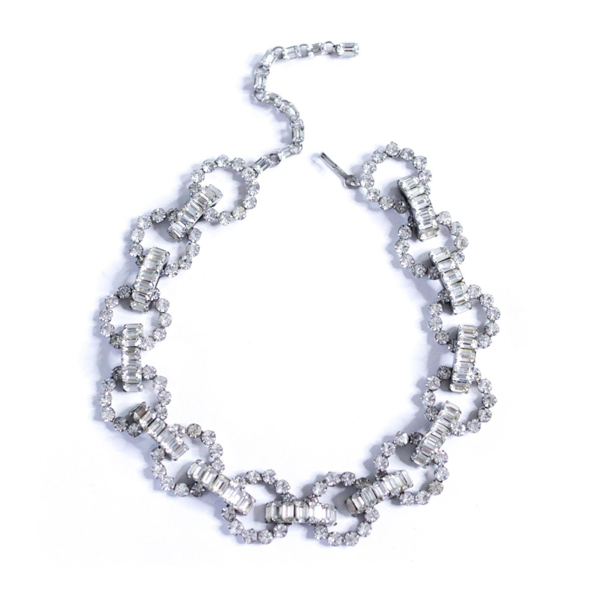 Vintage Christian Dior by Kramer Baguette and Brillant Cut Diamante Link Necklace by Christian Dior by Kramer - Vintage Meet Modern Vintage Jewelry - Chicago, Illinois - #oldhollywoodglamour #vintagemeetmodern #designervintage #jewelrybox #antiquejewelry #vintagejewelry