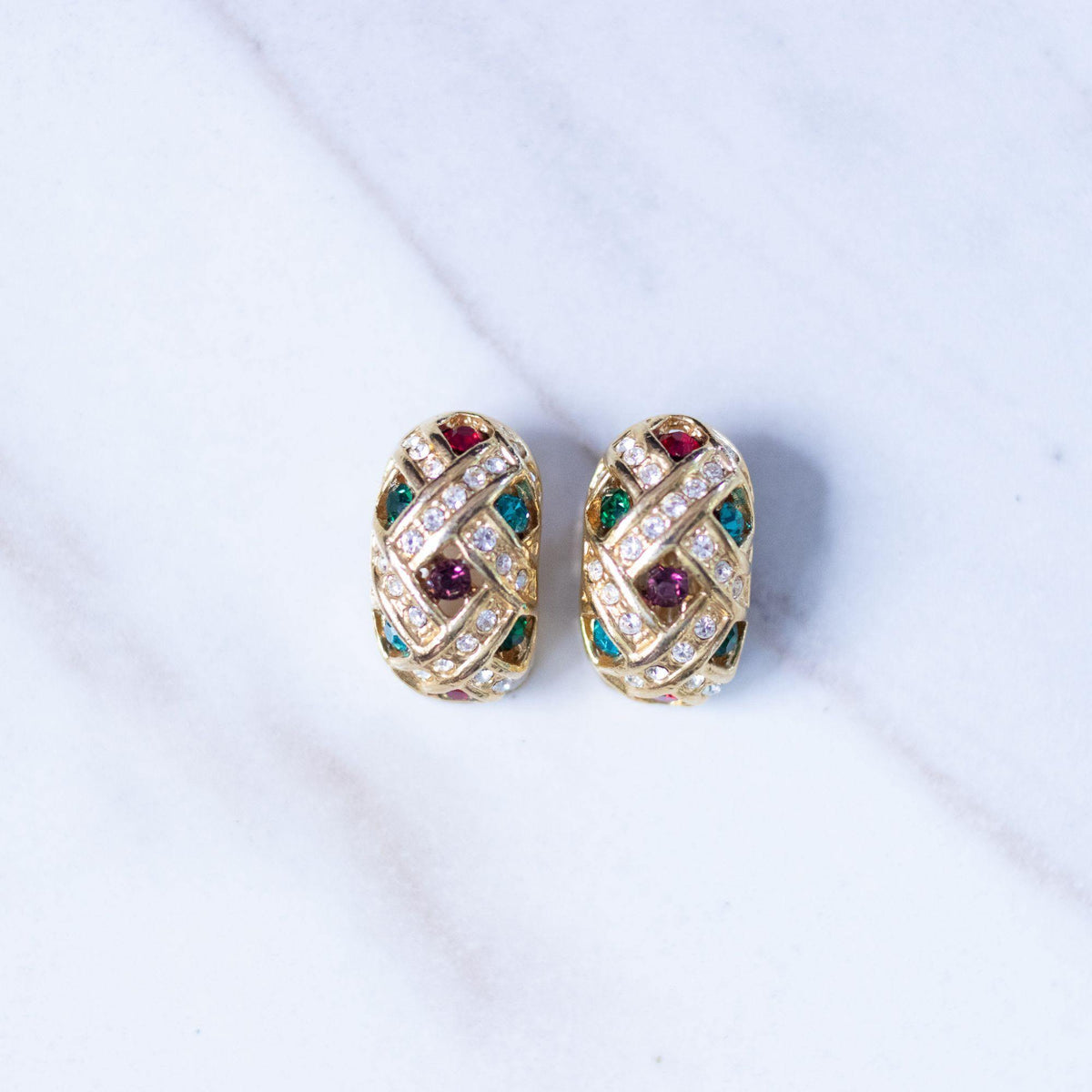 Vintage Savvy Swarovski Jewel Tone Rhinestone Statement Earrings