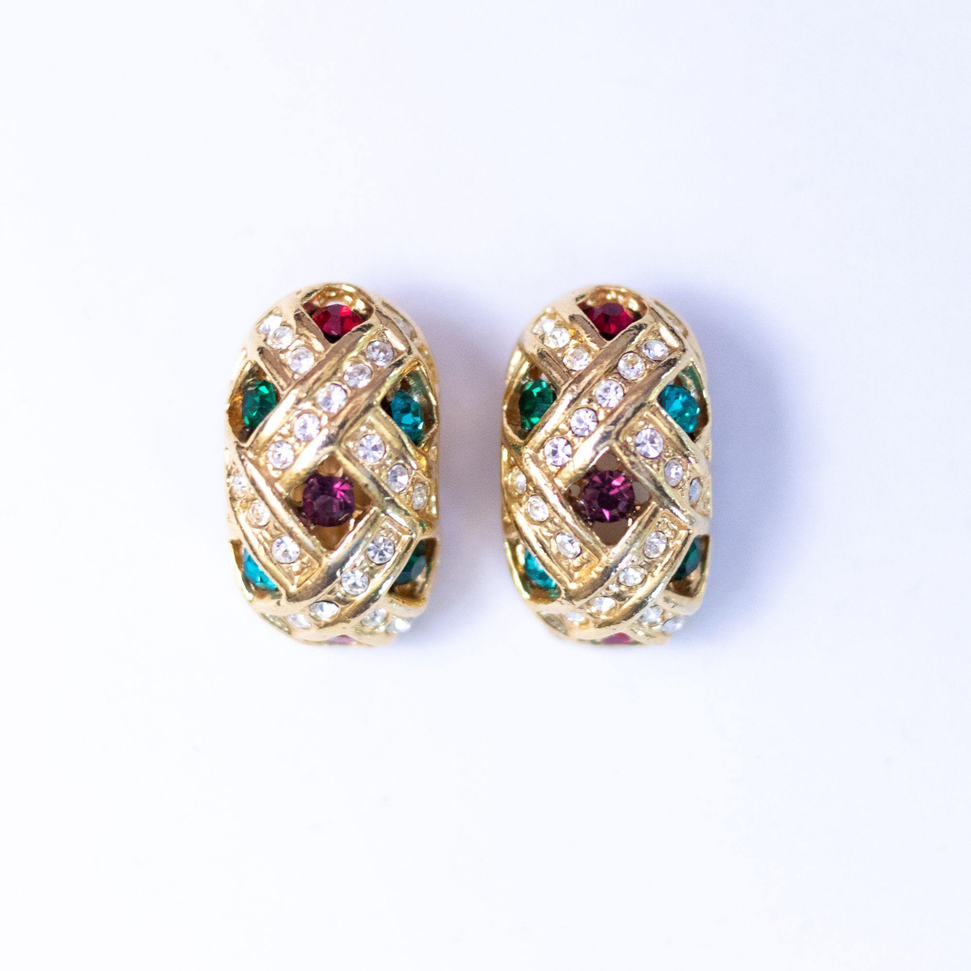 Vintage Savvy Swarovski Jewel Tone Rhinestone Statement Earrings by Swarovski - Vintage Meet Modern Vintage Jewelry - Chicago, Illinois - #oldhollywoodglamour #vintagemeetmodern #designervintage #jewelrybox #antiquejewelry #vintagejewelry