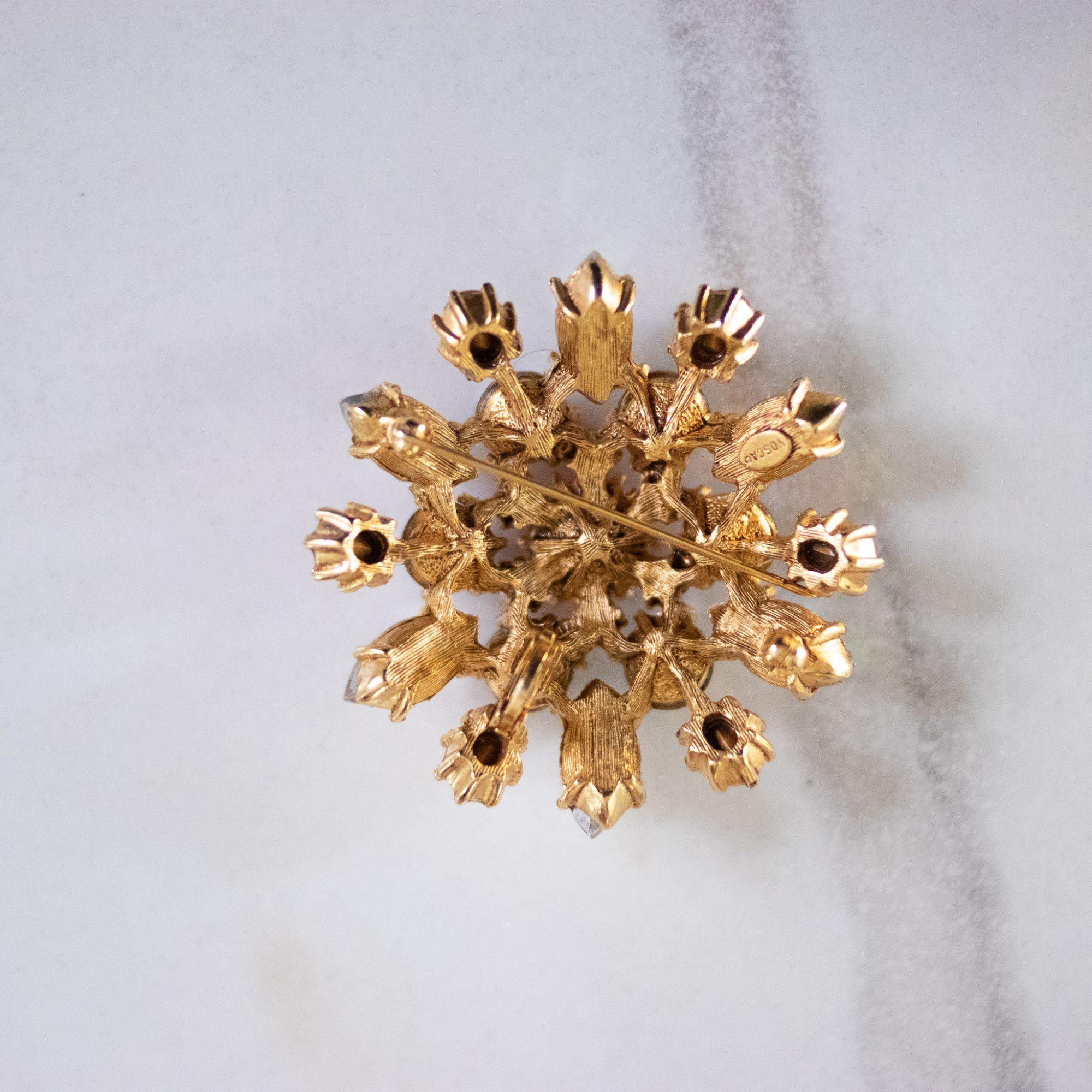 Vintage Yosca Pink, Purple, Orange, Givre Rhinestone Medallion Brooch by Yosca - Vintage Meet Modern Vintage Jewelry - Chicago, Illinois - #oldhollywoodglamour #vintagemeetmodern #designervintage #jewelrybox #antiquejewelry #vintagejewelry