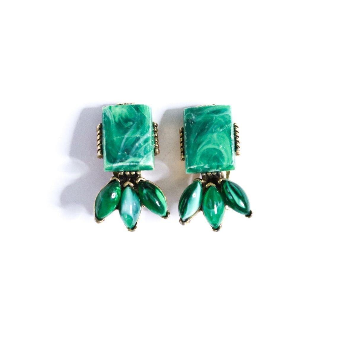 Vintage Marbled Green Lucite Statement Earrings by Unsigned Beauty - Vintage Meet Modern Vintage Jewelry - Chicago, Illinois - #oldhollywoodglamour #vintagemeetmodern #designervintage #jewelrybox #antiquejewelry #vintagejewelry