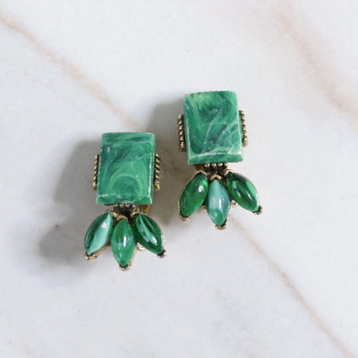 Vintage Marbled Green Lucite Statement Earrings by Unsigned Beauty - Vintage Meet Modern Vintage Jewelry - Chicago, Illinois - #oldhollywoodglamour #vintagemeetmodern #designervintage #jewelrybox #antiquejewelry #vintagejewelry