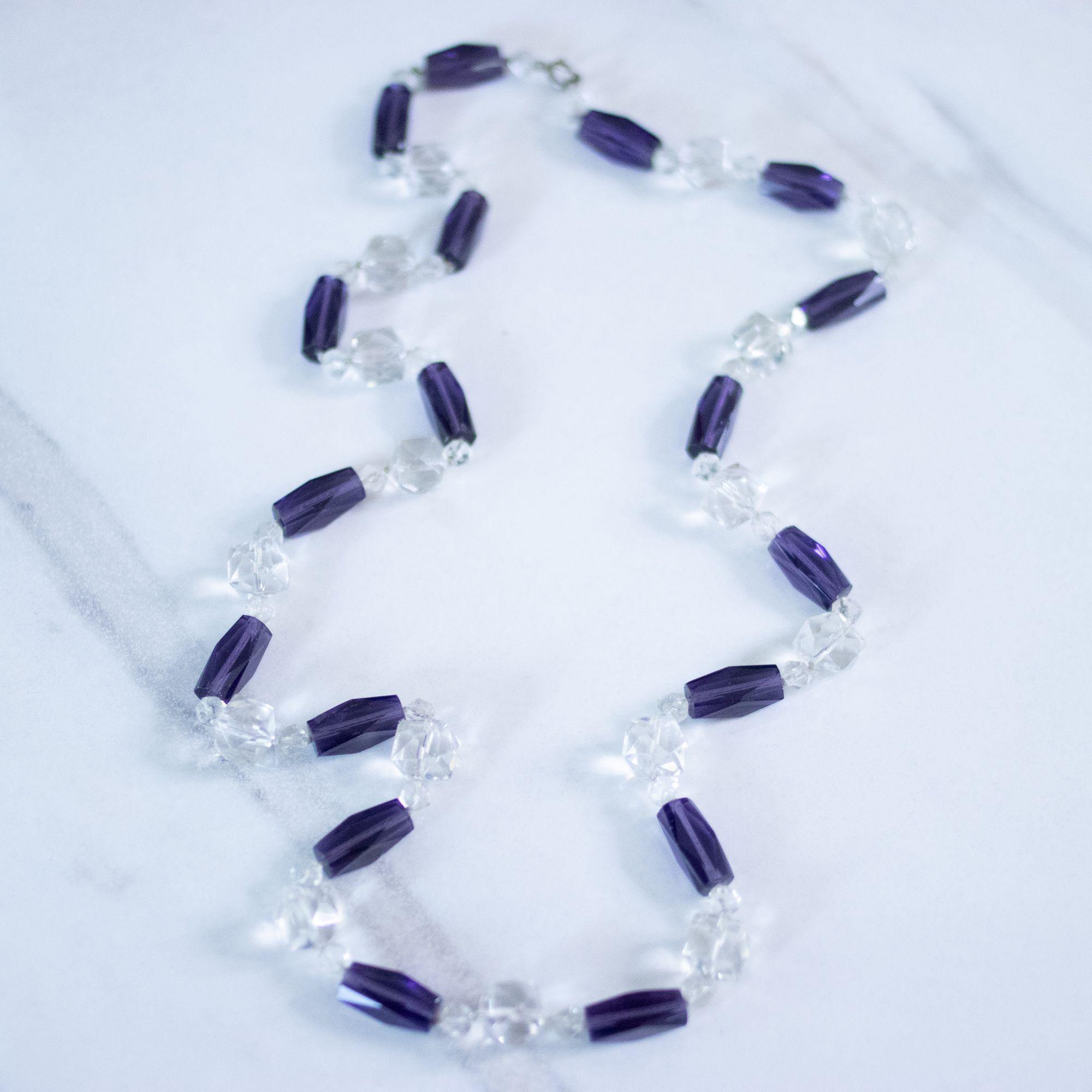 Vintage Art Deco Era Faceted Cut Crystal and Purple Crystal Necklace by Czech - Vintage Meet Modern Vintage Jewelry - Chicago, Illinois - #oldhollywoodglamour #vintagemeetmodern #designervintage #jewelrybox #antiquejewelry #vintagejewelry