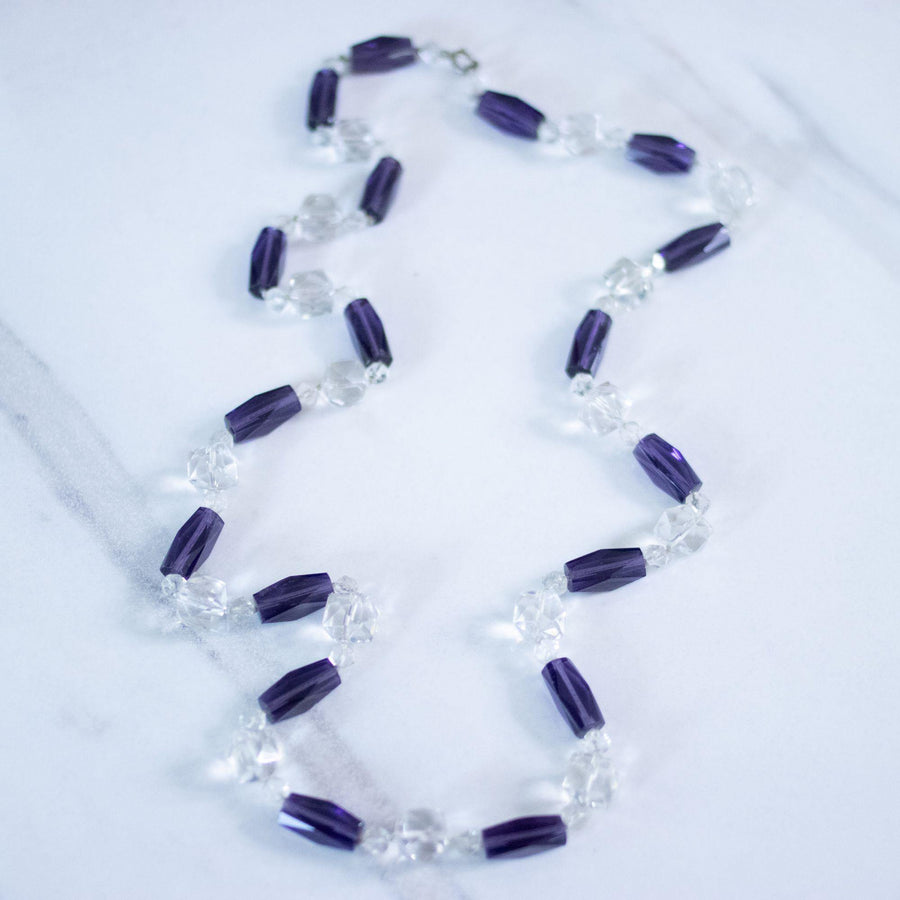 Vintage Art Deco Era Faceted Cut Crystal and Purple Crystal Necklace by Czech - Vintage Meet Modern Vintage Jewelry - Chicago, Illinois - #oldhollywoodglamour #vintagemeetmodern #designervintage #jewelrybox #antiquejewelry #vintagejewelry