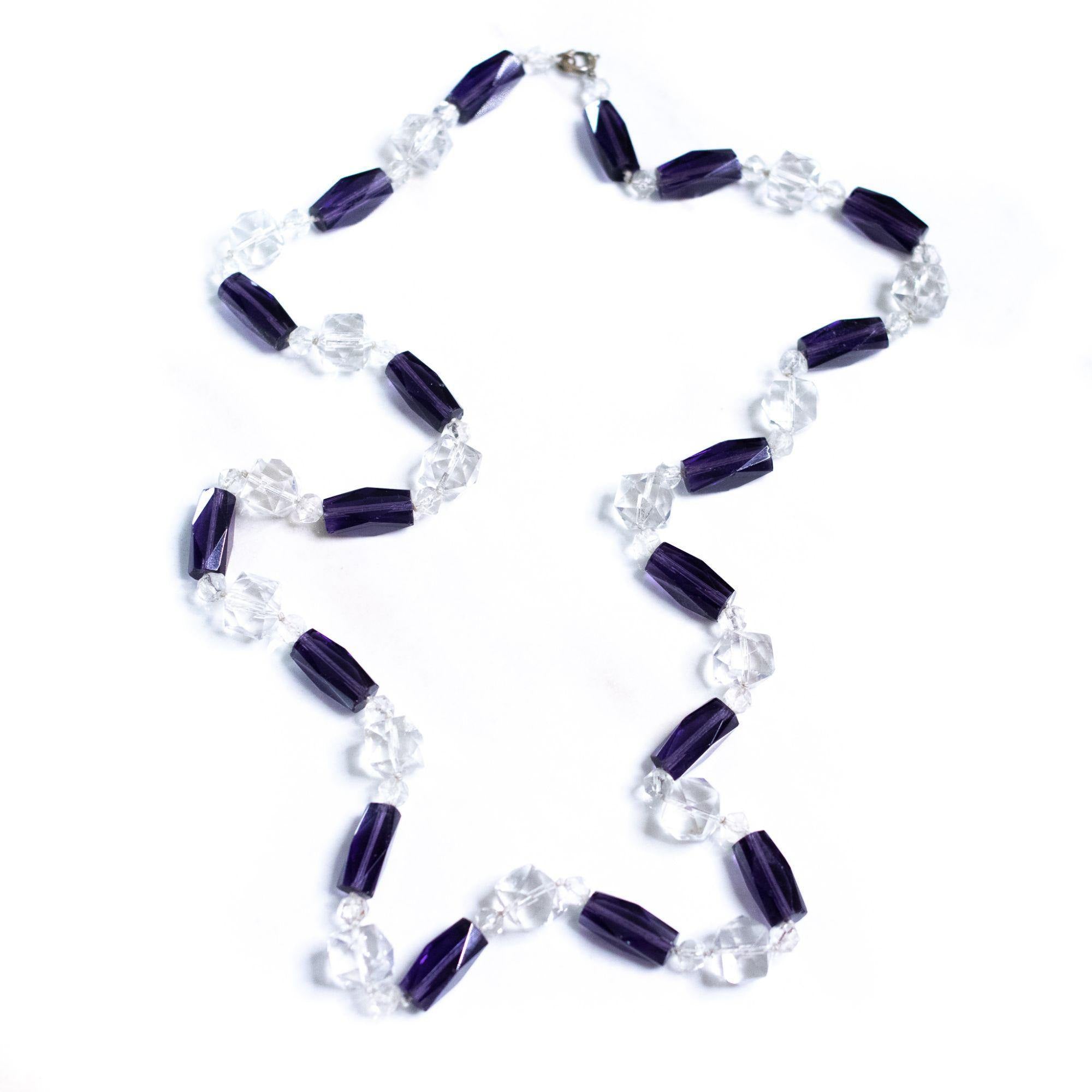 Vintage Art Deco Era Faceted Cut Crystal and Purple Crystal Necklace by Czech - Vintage Meet Modern Vintage Jewelry - Chicago, Illinois - #oldhollywoodglamour #vintagemeetmodern #designervintage #jewelrybox #antiquejewelry #vintagejewelry