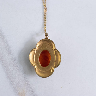 Vintage Kara Cameo Pendant Necklace with Black and Gold Setting by Kara - Vintage Meet Modern Vintage Jewelry - Chicago, Illinois - #oldhollywoodglamour #vintagemeetmodern #designervintage #jewelrybox #antiquejewelry #vintagejewelry