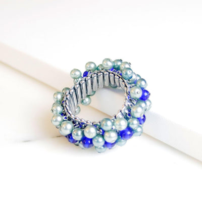 Vintage Blue Glass Bead and Gray Pearl Cha-Cha Bracelet by Japan - Vintage Meet Modern Vintage Jewelry - Chicago, Illinois - #oldhollywoodglamour #vintagemeetmodern #designervintage #jewelrybox #antiquejewelry #vintagejewelry