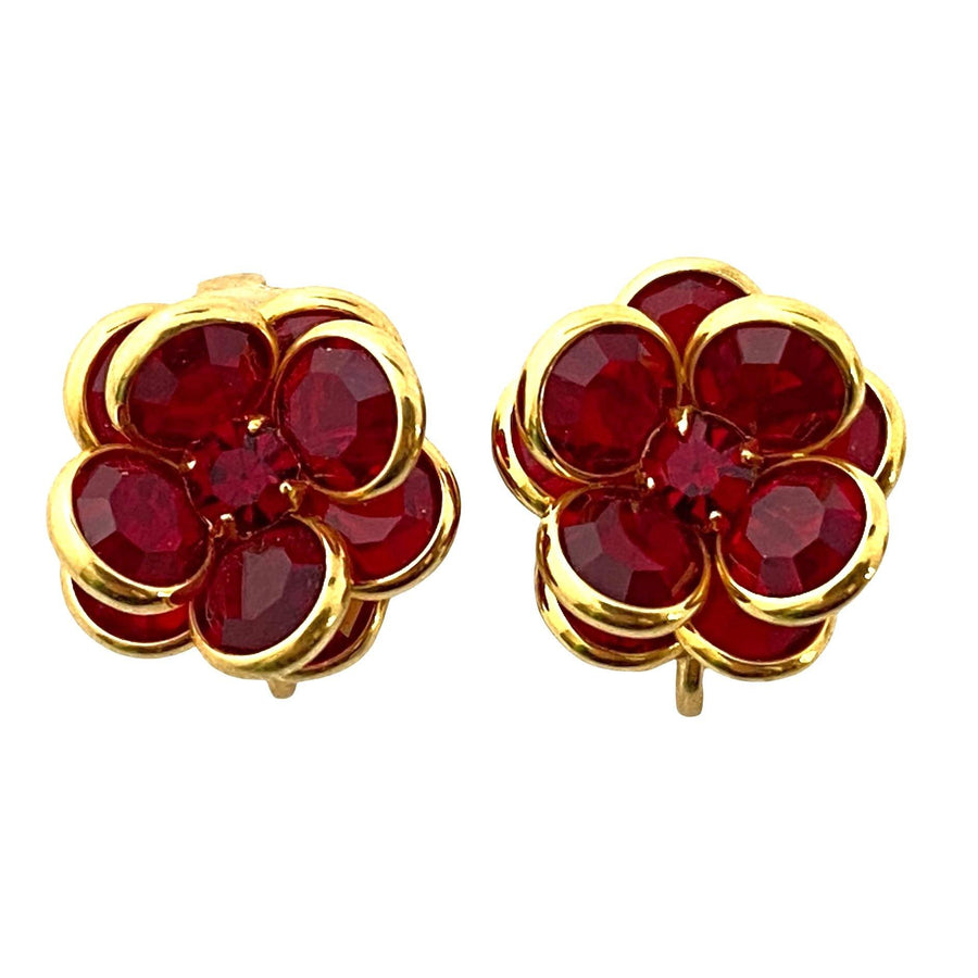 Vintage Red Bezel Set Crystal Flower Earrings by Austria - Vintage Meet Modern Vintage Jewelry - Chicago, Illinois - #oldhollywoodglamour #vintagemeetmodern #designervintage #jewelrybox #antiquejewelry #vintagejewelry