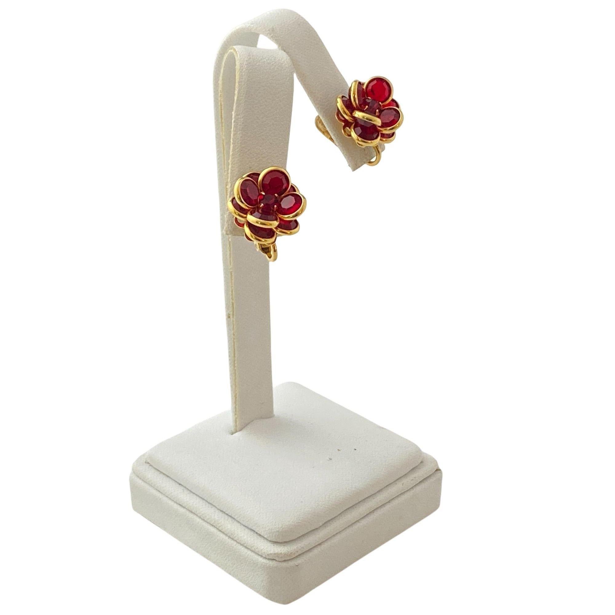 Vintage Red Bezel Set Crystal Flower Earrings by Austria - Vintage Meet Modern Vintage Jewelry - Chicago, Illinois - #oldhollywoodglamour #vintagemeetmodern #designervintage #jewelrybox #antiquejewelry #vintagejewelry