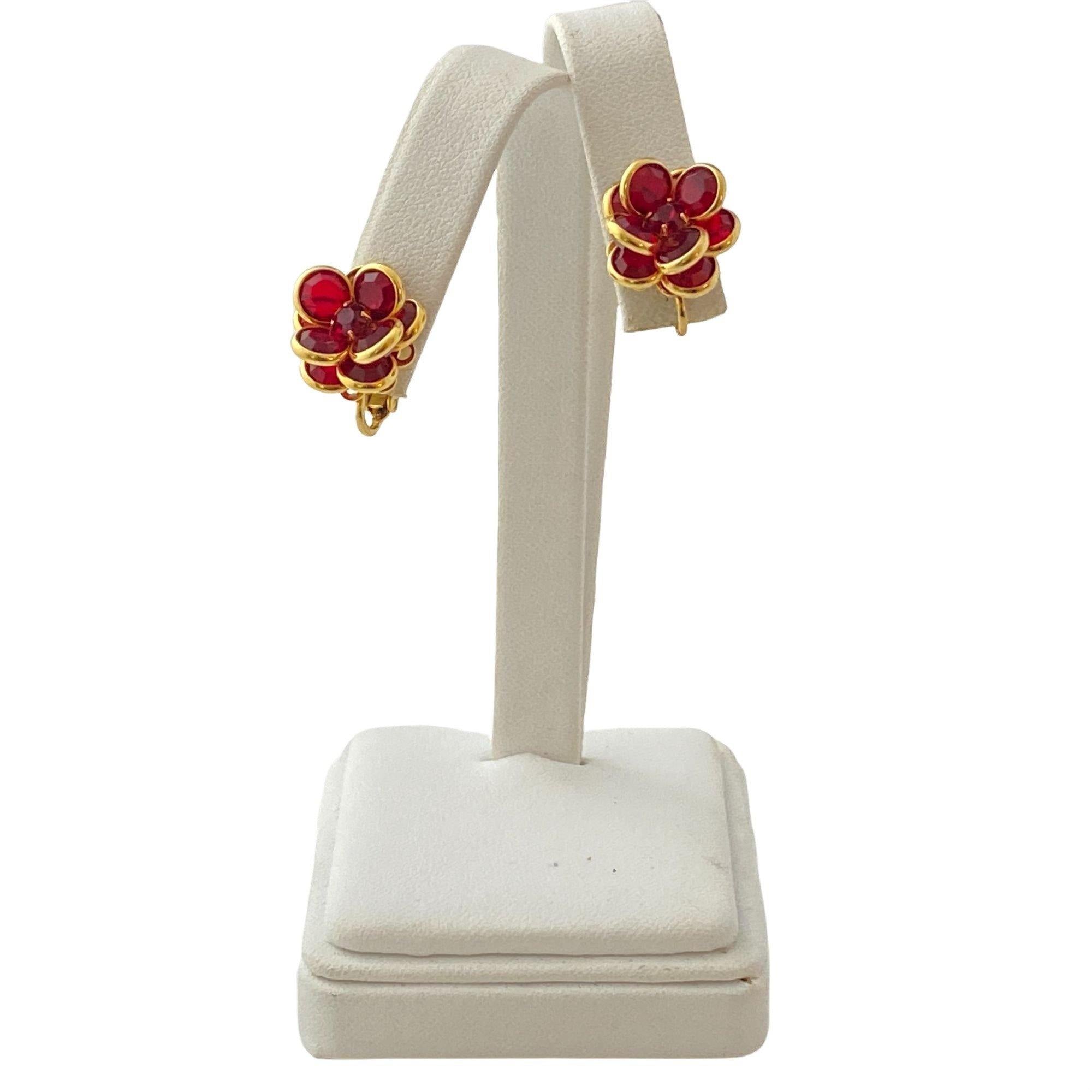 Vintage Red Bezel Set Crystal Flower Earrings by Austria - Vintage Meet Modern Vintage Jewelry - Chicago, Illinois - #oldhollywoodglamour #vintagemeetmodern #designervintage #jewelrybox #antiquejewelry #vintagejewelry